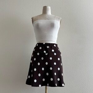handmade silk blend brown white polka dot mini skirt